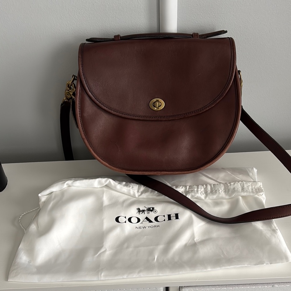 Vintage Coach Dark Brown Leather Crossbody Bag